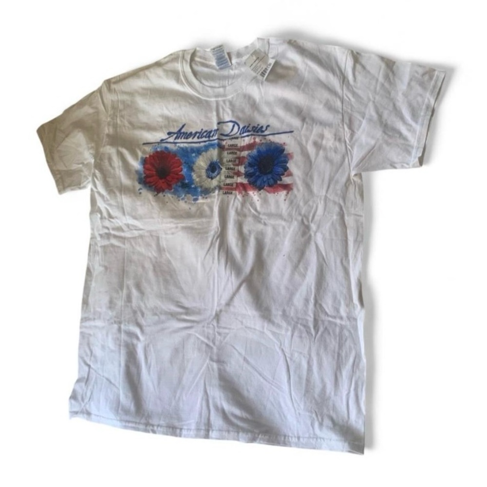 💕 Gildan white American daisy patriotic cotton short sleeve t-shirt nwt size L
